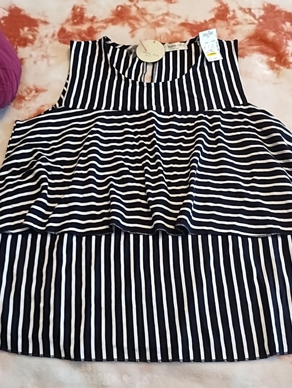 Patrizia Luca Milano  Navy and White Striped Ruffle Top NWT